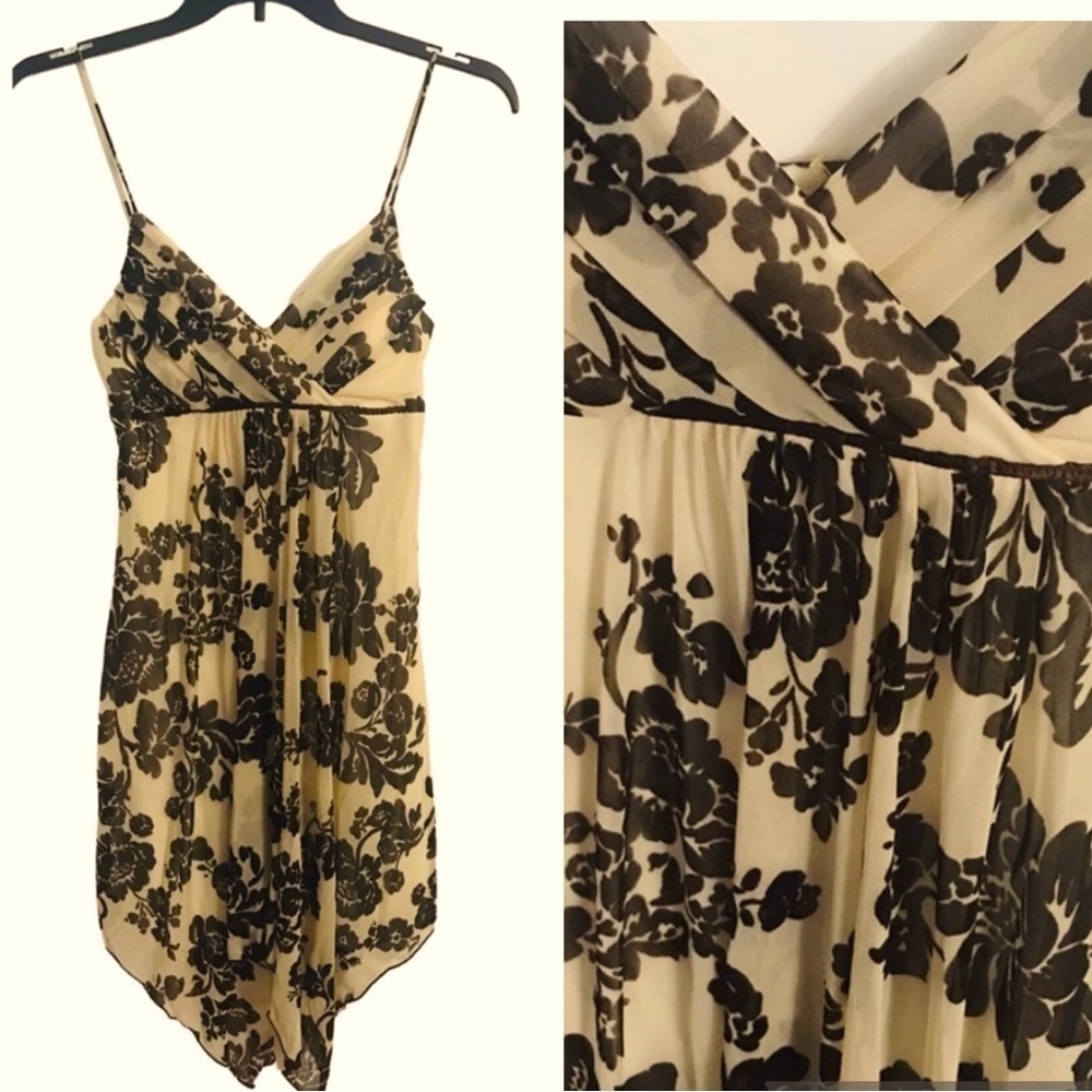 Trixxi Black Cream Floral Chiffon Tea Wedding Party Midi Dress Size M